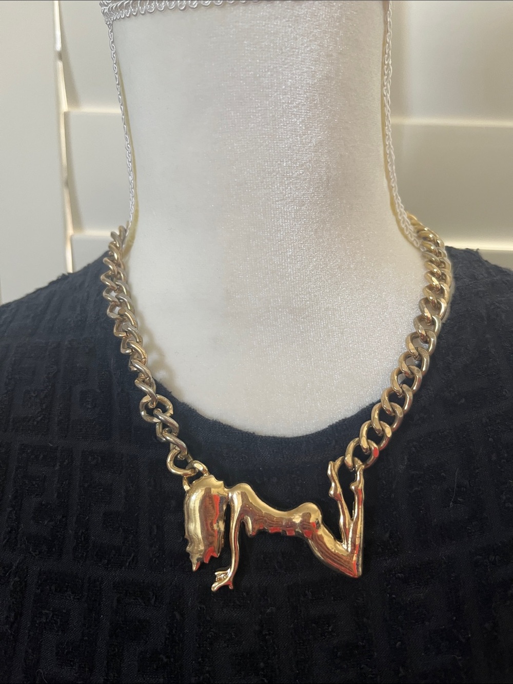 Patricia Field Gold Sculptural Reclining Figure Chain Necklace sex and the city